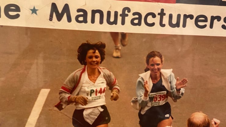 Celeste Callahan and her friend, Judy Flannery, finish the New York City Marathon in 1980.